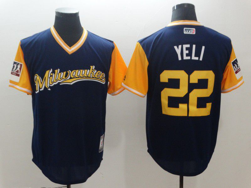 Men Milwaukee Brewers #22 Yeli Blue New Rush Limited MLB Jerseys->new york giants->NFL Jersey